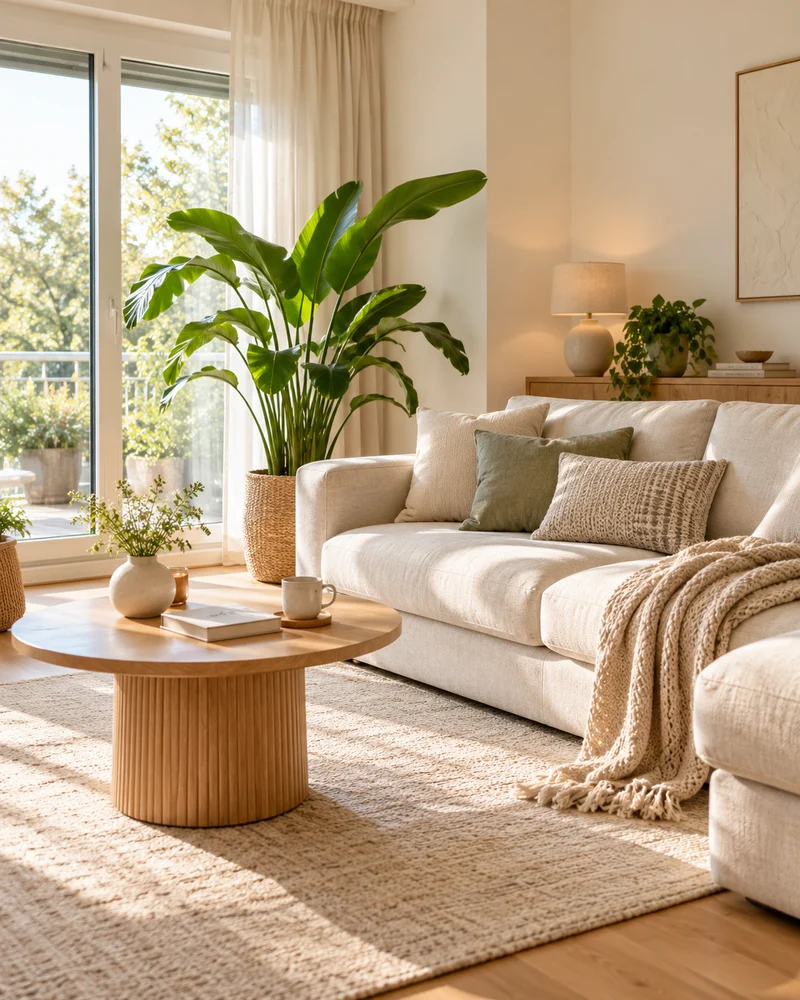 Helles, wohnliches Wohnzimmer einer Mietwohnung